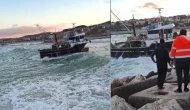 Karaburun'da kuvvetli fırtına balıkçı teknesine zor anlar yaşattı