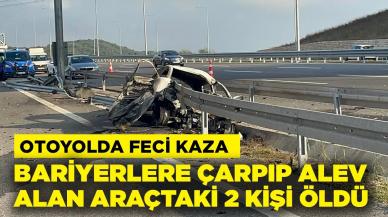 Bariyerlere çarpıp alev alan araçtaki 2 kişi öldü, 1 kişi yaralandı