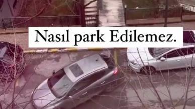 Bir türlü aracını park edemeyince yolda trafik oluştu