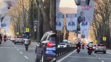 Akan trafiğe aldırmadı, uzun süre tek teker üzerinde ilerledi