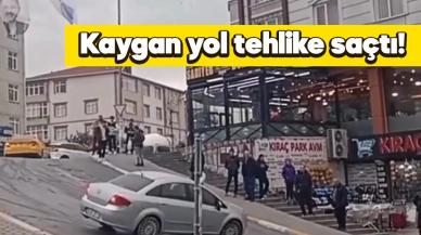 Yokuşu çıkan araçlar kayarak ana yola savruldu!