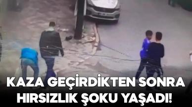 Motosikletli trafik kaza geçirdikten sonra hırsızlık şoku yaşadı!