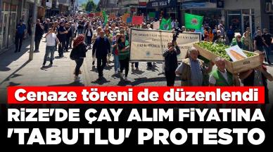 Rize'de çay alım fiyatına 'tabutlu' protesto: Çay için cenaze töreni de düzenlendi