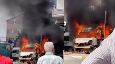 Pendik'te servis minibüsü alev alev yandı