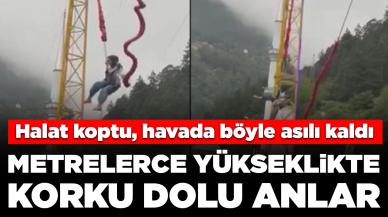 Metrelerce yükseklikte korku dolu anlar: Halat koptu, havada asılı kaldı