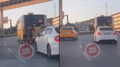 Yürekler ağza geldi! İstanbul'da patenli gençlerin tehlikeli yolculuğu