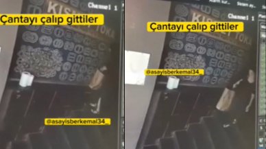 Bina girişindeki çantayı çalıp kayıplara karıştılar: O anlar kamerada