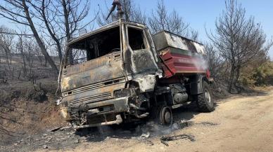 Çanakkale'de orman yangınında arazöz yandı