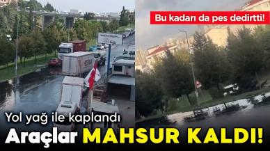 Esenyurt'ta yollar "yağ" ile kaplandı, araçlar mahsur kaldı!