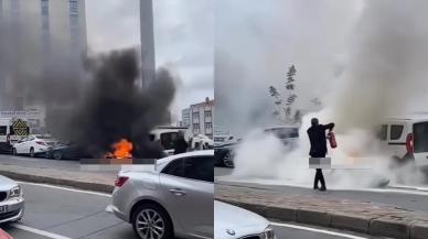 Bayrampaşa'da zincirleme kaza: Motosiklet alev alev yandı