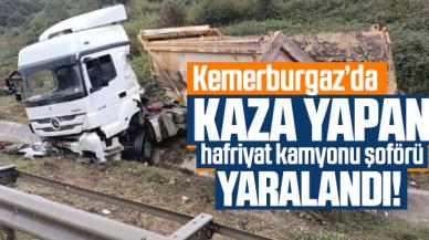 Kemerburgaz'da kaza yapan hafriyat kamyonu şoförü yaralandı