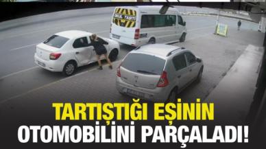 Esenyurt’ta tartıştığı eşinin otomobilini parçaladı