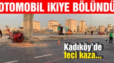 Kadıköy’de feci kaza; otomobil ikiye bölündü