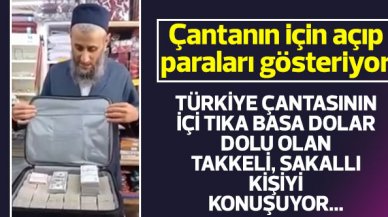 Türkiye çantasının içi tıka basa dolar dolu olan takkeli sakallı kişiyi konuşuyor