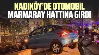 Kadıköy'de kontrolden çıkan otomobil Marmaray hattına girdi