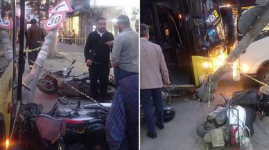 Gaziosmanpaşa'da İETT otobüsü önce yayaya sonra kaldırımdaki motosikletlere çarpıp kaçtı