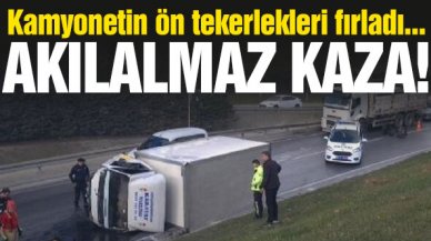 Sultangazi'de akılalmaz kaza... Kamyonetin ön tekerleri yerinden çıktı