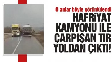 Çatalca'da hafriyat kamyonuyla çarpışan TIR yoldan böyle çıktı