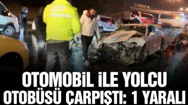 Pendik'te kar yağışı ile kayganlaşan yolda otomobil ile yolcu otobüsü çarpıştı: 2 yaralı