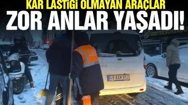 Esenyurt ve Ataşehir'de kar lastiği olmayan araçların buzlanan yollarda zor anları