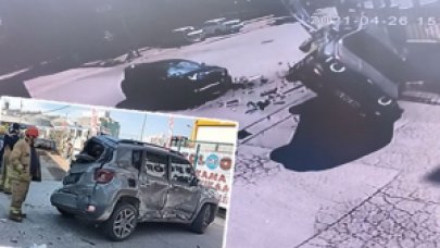 Büyükçekmece'de otomobilin çarptığı cip devrildi