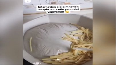 Ucuz diye satın aldığı tava balon gibi şişti