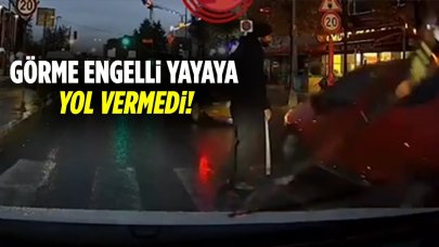 Görme engelli yayaya yol vermedi!