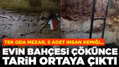 Evin bahçesi çökünce tarih ortaya çıktı: Tek oda mezar, 5 adet insan kemiği...