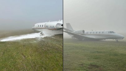 Havalimanında korku dolu anlar: Özel jet iniş sırasında pistten çıktı