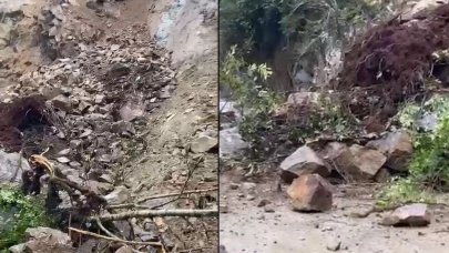 Rize'de heyelan: Yayla yolu kapandı, toprak altında kalmaktan son anda kurtuldu