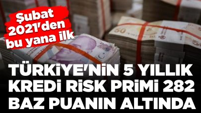 Şubat 2021'den bu yana ilk: Türkiye'nin 5 yıllık kredi risk primi 282 baz puanın altına indi