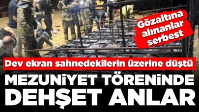 Mezuniyet töreninde dehşet anlar! Dev ekran sahnedekilerin üzerine düştü: Gözaltına alınanlar serbest