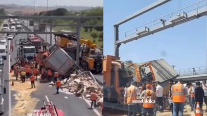 Silivri'de feci kaza! Tır ile karayolları aracı çarpıştı