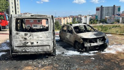 Pendik’te park halindeki iki araç alev alev yandı