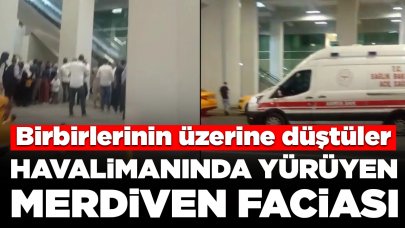 Havalimanında yürüyen merdiven kazası: Birbirlerinin üzerine düştüler