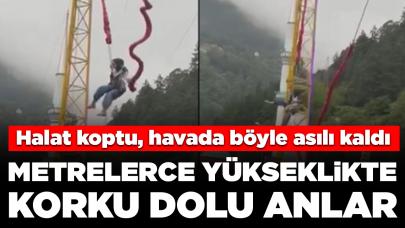 Metrelerce yükseklikte korku dolu anlar: Halat koptu, havada asılı kaldı