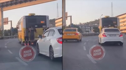 Yürekler ağza geldi! İstanbul'da patenli gençlerin tehlikeli yolculuğu