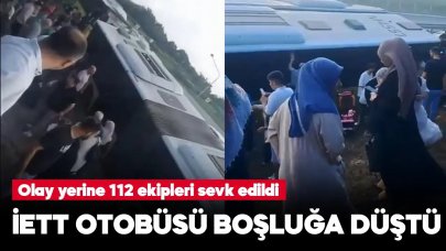 İETT otobüsü yol kenarındaki V kanalına düştü, yolcular panik dolu anlar yaşadı