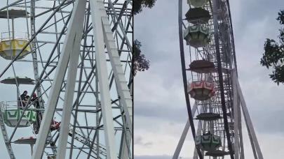 Lunaparkta korku dolu anlar: Elektrik kesildi, 20 kişi dönme dolapta mahsur kaldı