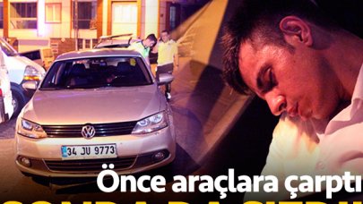 Araçlara çarpıp otomobilinde sızan sürücü sedyede ayıldı