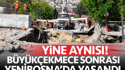 Yenibosna'daki metro inşaatının önünde yol çöktü