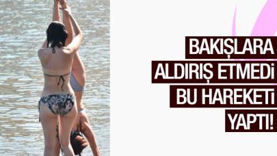 Elif Kaya yoga hareketleriyle bakışları üzerinde topladı