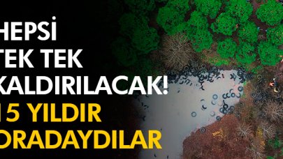 Şile'de ormanlık alana bırakılan lastikler kaldırılıyor