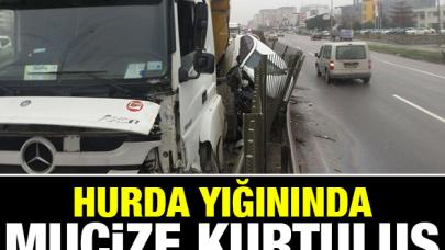 Hurda yığınına dönen araçta mucize kurtuluş