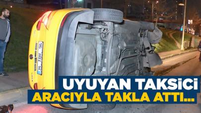 Esenyurt'ta uyuya kalan taksici aracıyla takla attı: 1 yaralı