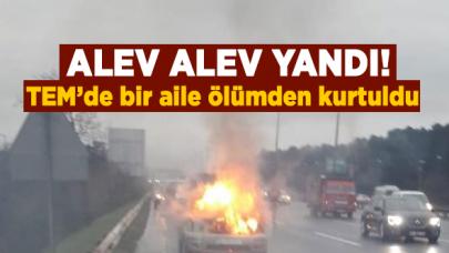 TEM'de otomobil alev alev yandı! Tuncay Yiğit ve ailesi ölümden döndü