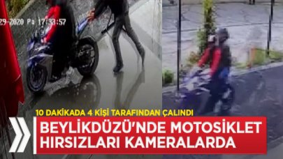 Beylikdüzü'nde motosiklet hırsızlığı güvenlik kamerasında