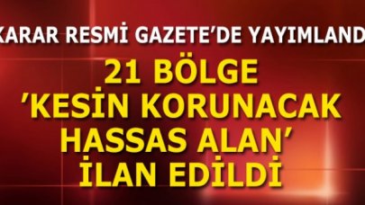 Resmi Gazete'de yayımlandı! 21 bölge 'kesin korunacak hassas alan' ilan edildi