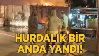 Ümraniye'deki hurdalık bir anda yandı!