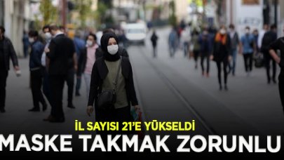 Maske takmanın zorunlu olduğu il sayısı 21'e yükseldi